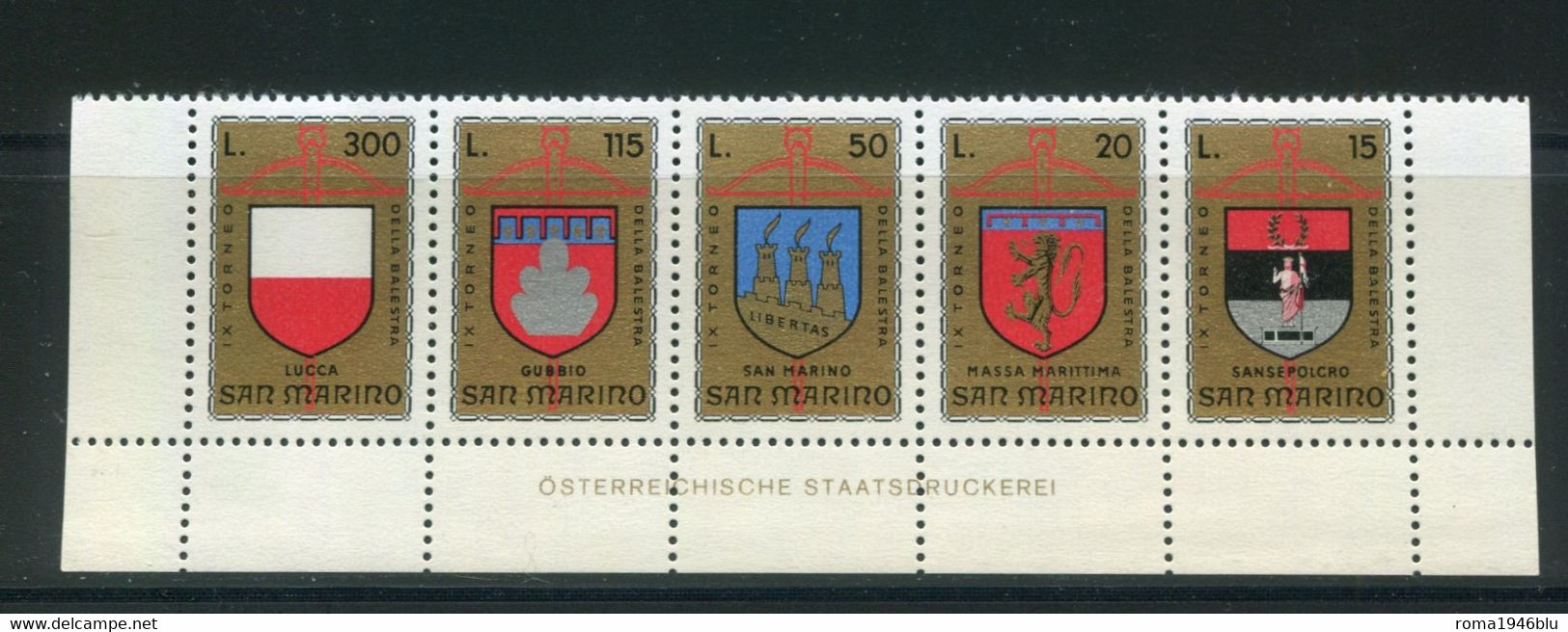 SAN MARINO 1974 BALESTRA 5 V. IN QUARTINA ** MNH - Unused Stamps