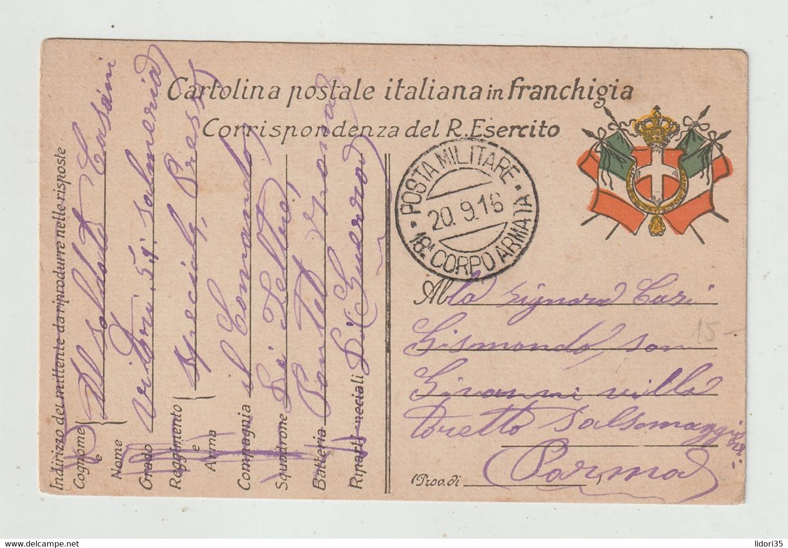 Italien - 1916 - Militaerpostkarte Stegstempel "POSTA MILITARE" (2226) - Military Mail (PM)