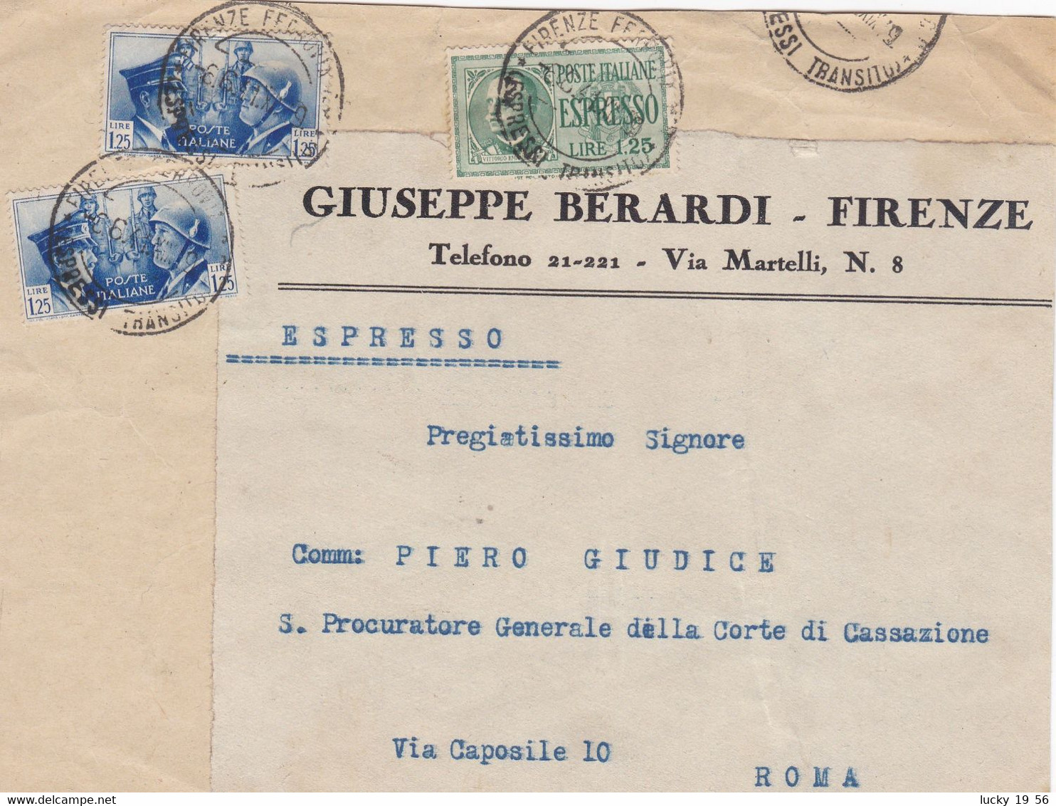 1941 Fronte Di Espresso Da Firenze A Roma (5 Porti ?) - Marcofilía