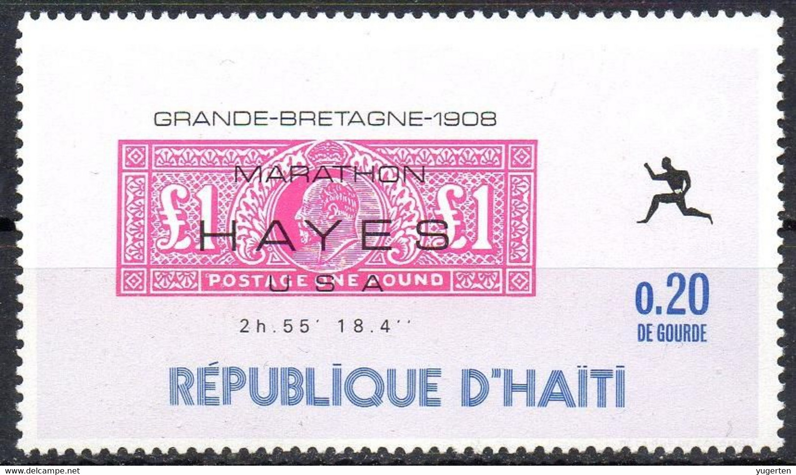 HAITI - 1969 - 1v - MNH** - Olympic Marathon Winners - Hayes - USA - Great Britain 1908 - Olympics Maratón Maratona - Ete 1908: Londres
