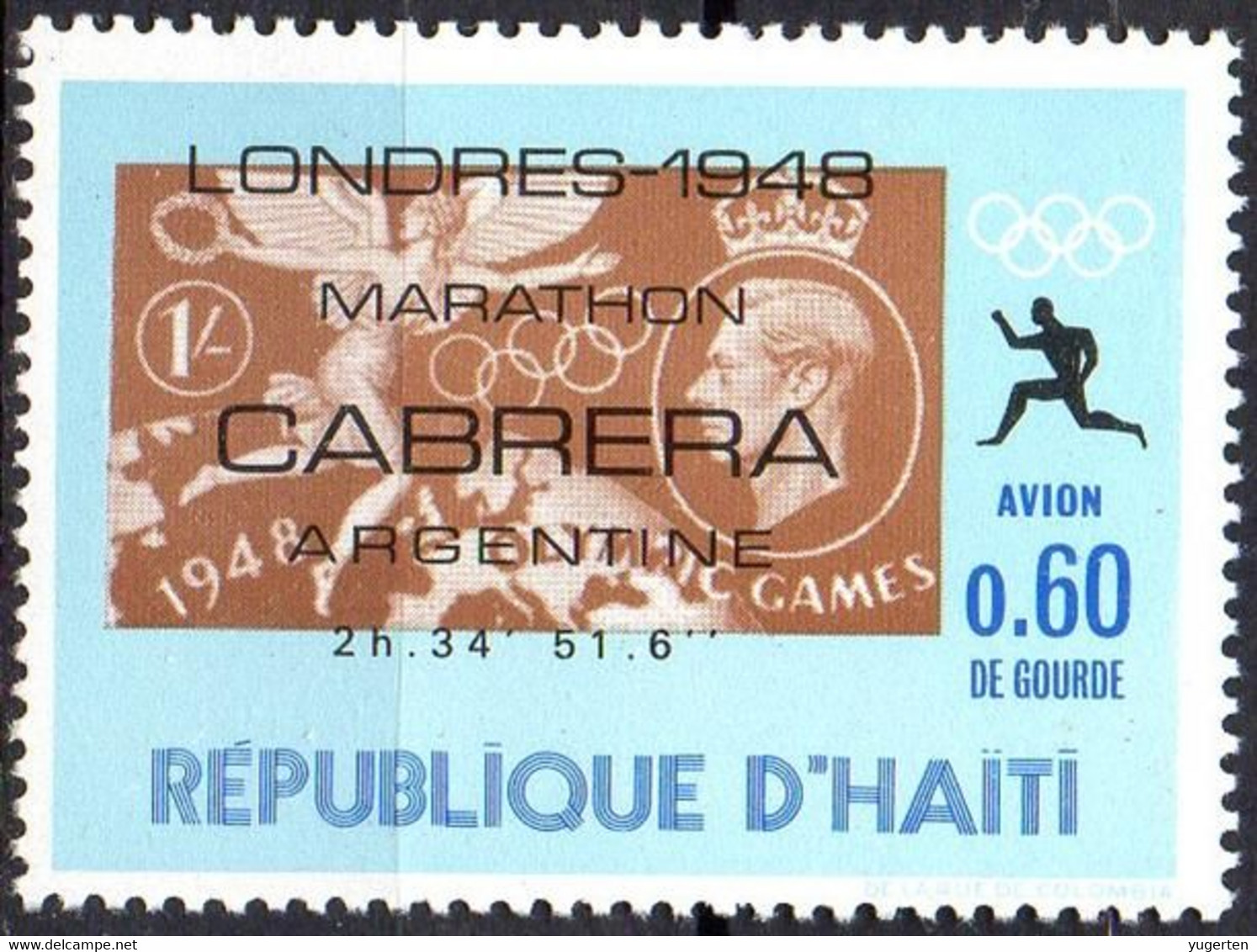 HAITI - 1969 - 1v - MNH** - Olympic Marathon Winners - Cabrera - Argentine - London 1948 - Olympics Maratón Maratona - Verano 1948: Londres