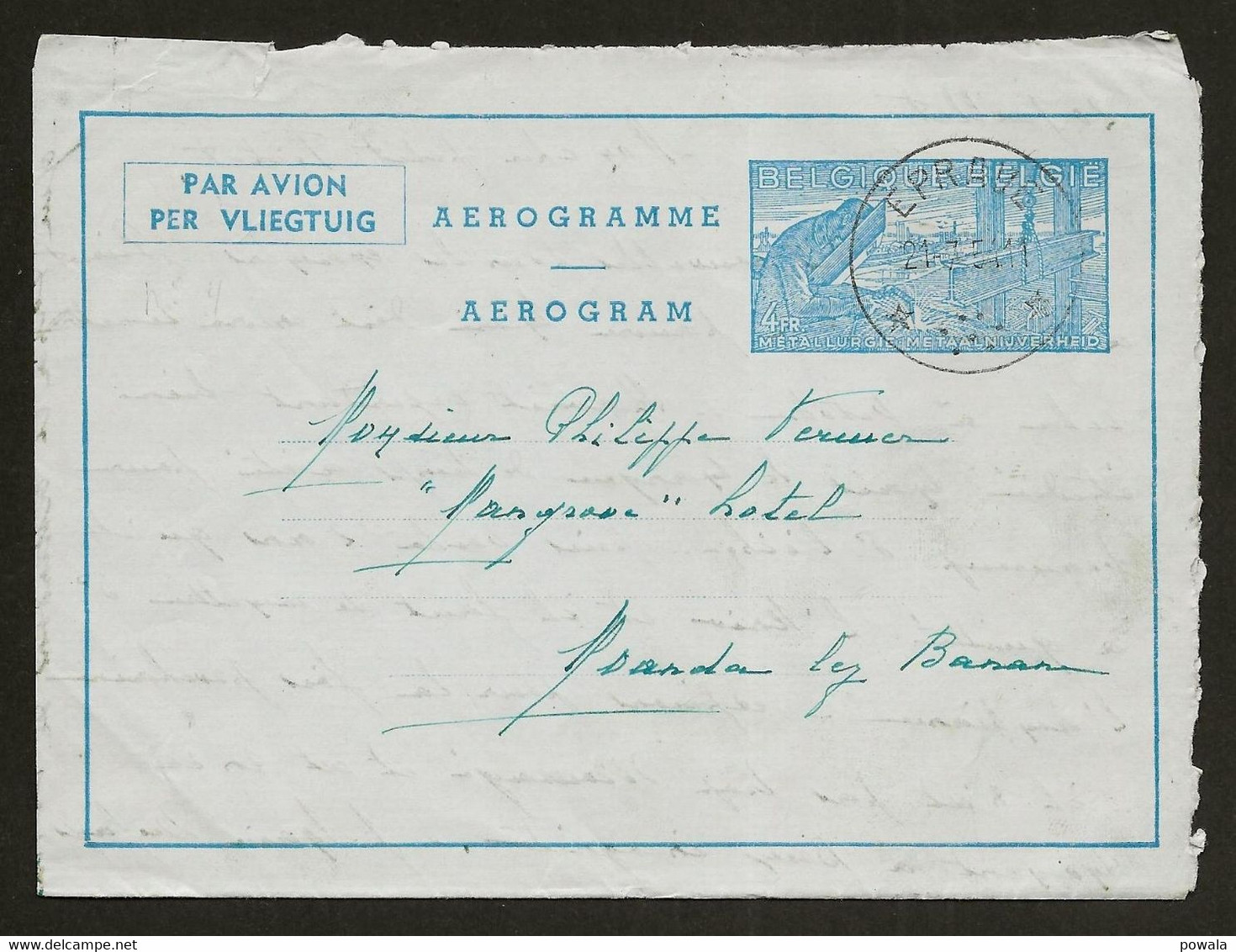 Sterstempel Relais Eprave 21-7-1954 Op Aerogram 4 Naar Moanda-B (Congo) - Aerograms