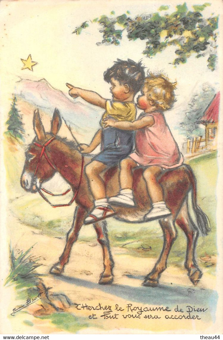 ¤¤   -   ILLUSTRATEUR   " Germaine BOURET "  -  Enfants Sur Un Ane        -  ¤¤ - Bouret, Germaine