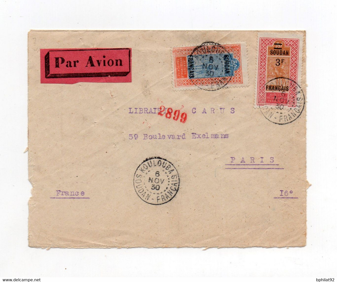 !!! SOUDAN, LETTRE PAR AVION DE KOULOUBA POUR PARIS DE 1930 - Lettres & Documents