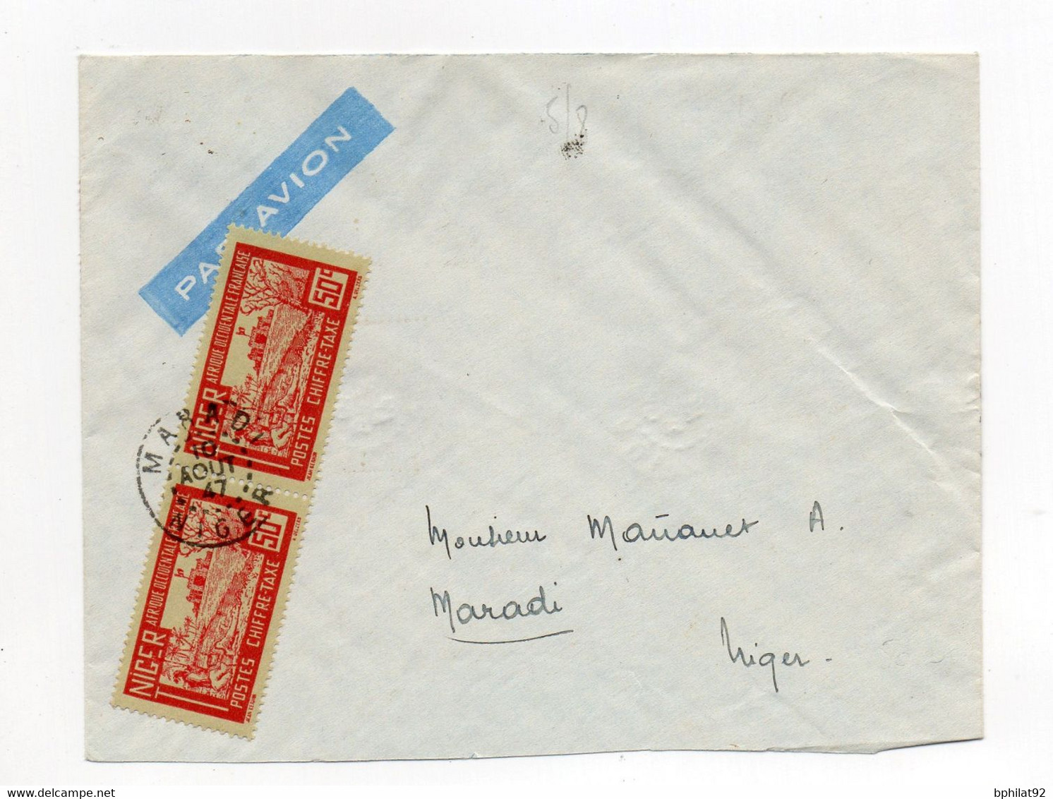 !!! NIGER, LETTRE PAR AVION DE MARADI DE 1947, AFFRANCH RECTO VERSO - Cartas & Documentos