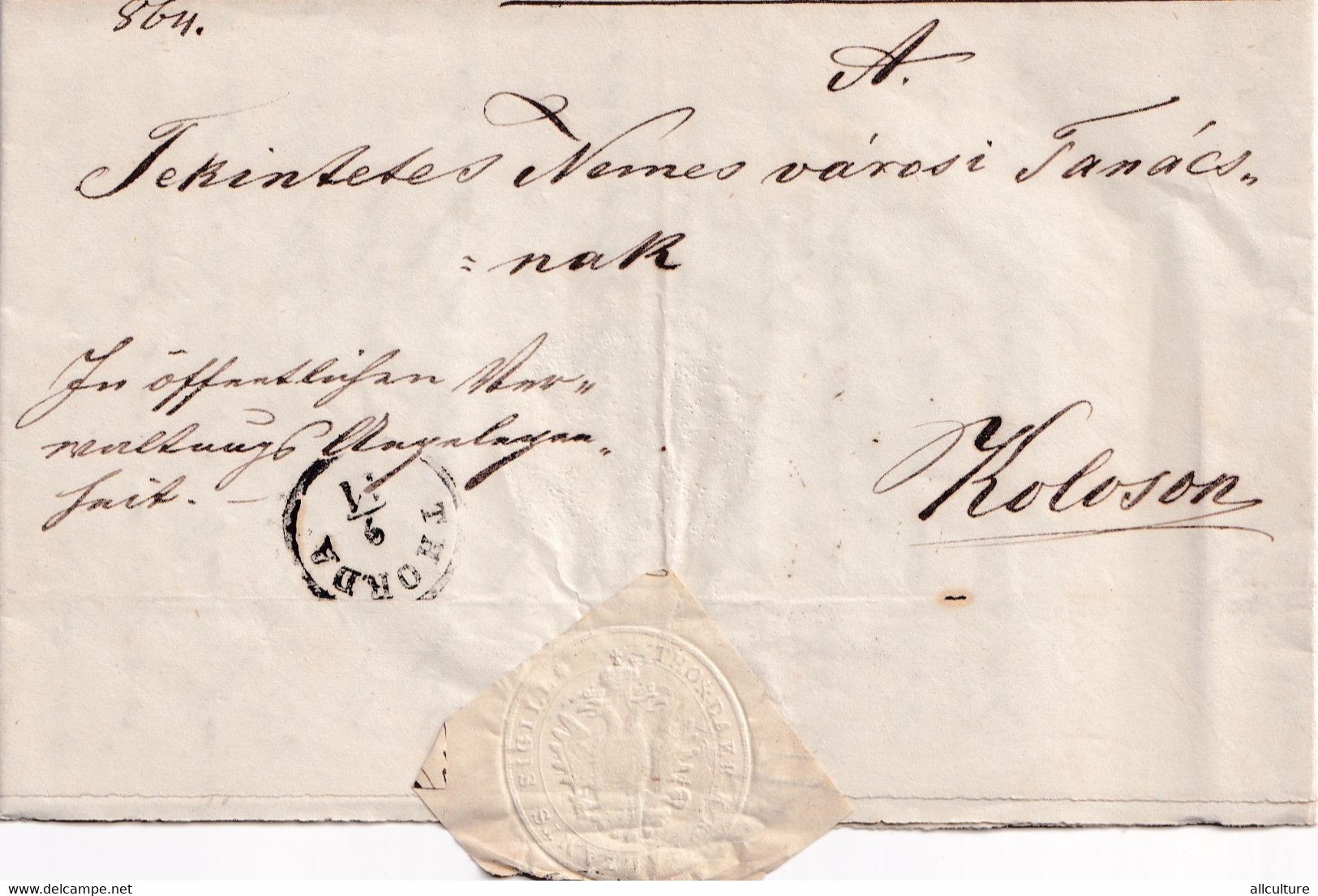 A8724 - VINTAGE LETTER 1864 HUNGAY AUSTRO-UNGARIA/ROMANIA  KOLOSVAR COLOS CLUJ-NAPOCA VINTAGE SEAL - ...-1858 Préphilatélie