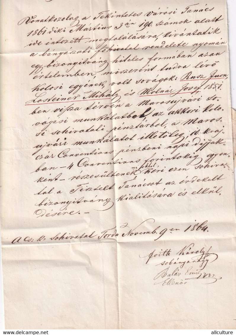 A8724 - VINTAGE LETTER 1864 HUNGAY AUSTRO-UNGARIA/ROMANIA  KOLOSVAR COLOS CLUJ-NAPOCA VINTAGE SEAL - ...-1858 Voorfilatelie