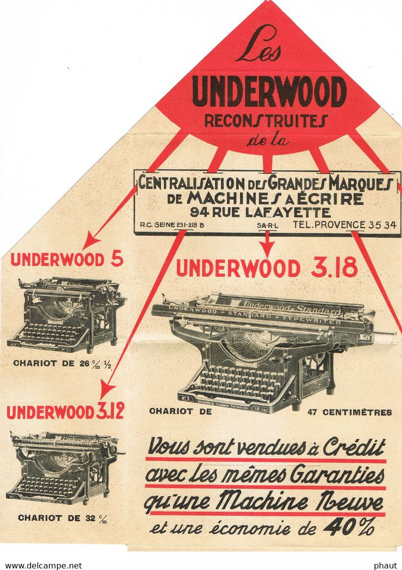 BROCHURE PUBLICITAIRE MACHINE A ECRIRE UNDERWOOD RECONSTRUITES - Publicidad