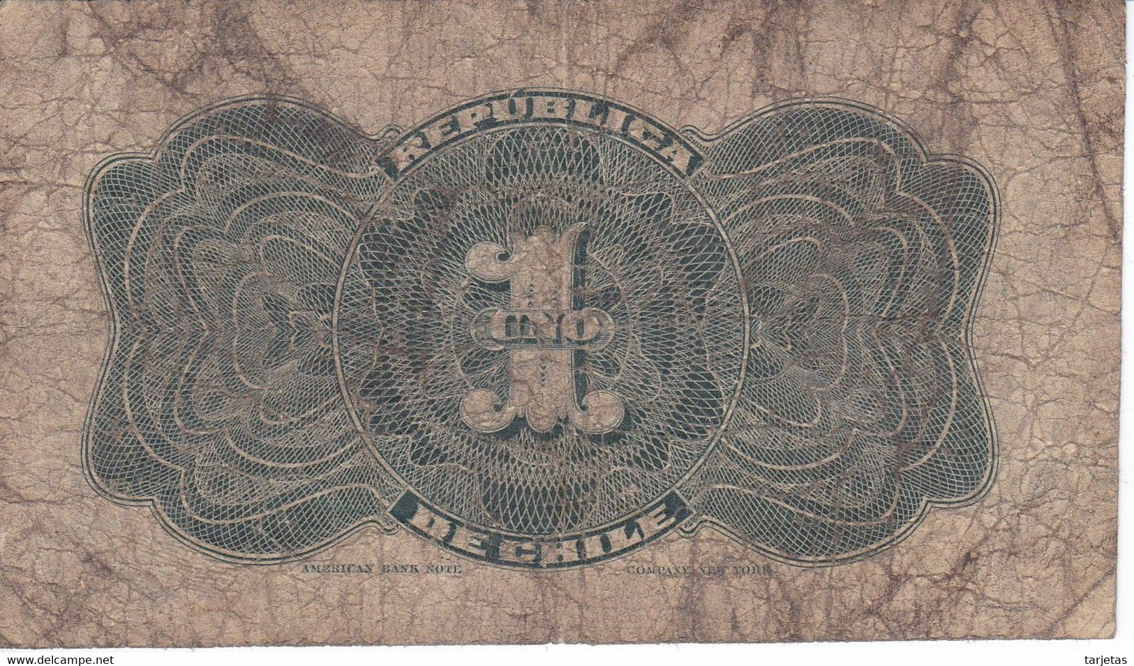 BILLETE DE CHILE DE 1 PESO DEL AÑO 1913 (BANK NOTE) MUY RARO - Chili