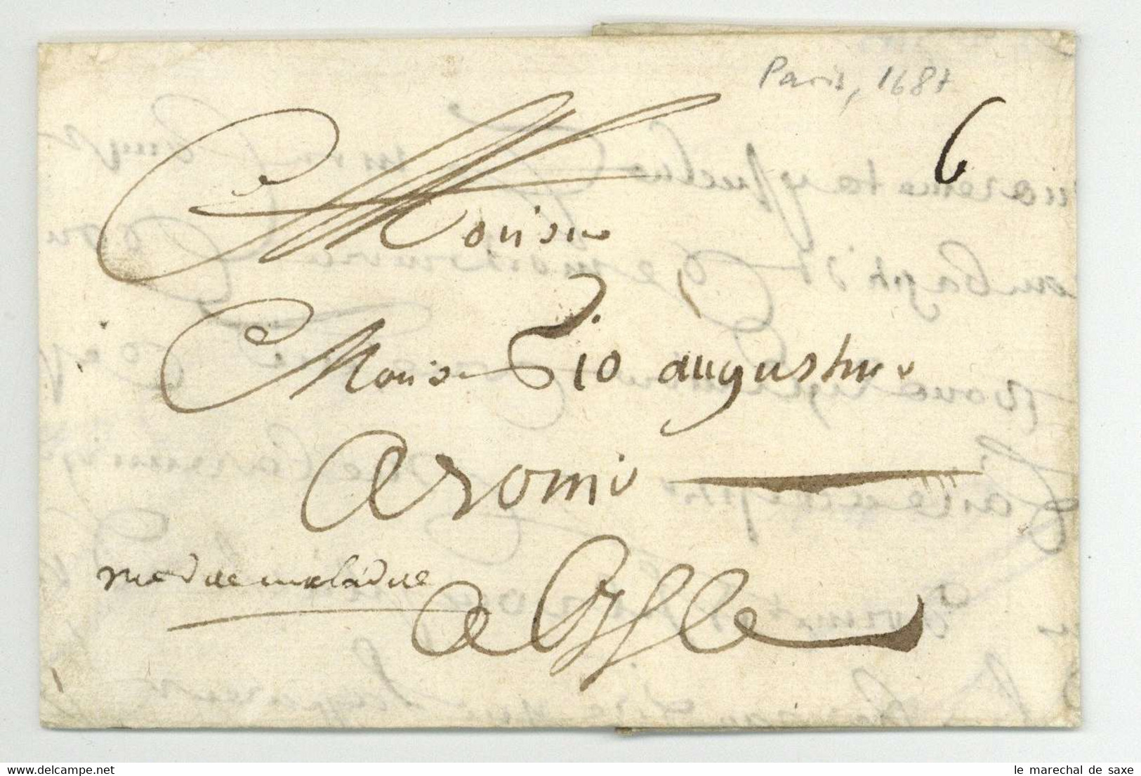 Paris 1687 Pour Lille Aronio Taxee 6 Sols - ....-1700: Precursors