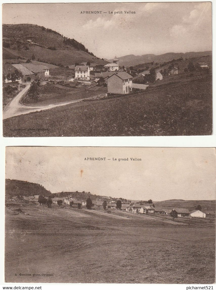 APREMONT (Ain) 2 CPA, Le Petit Vallon Et Le Grand Vallon. Edition Gauthier à Oyonnax. Circulées En 1928. B état. 2 Scan. - Non Classés