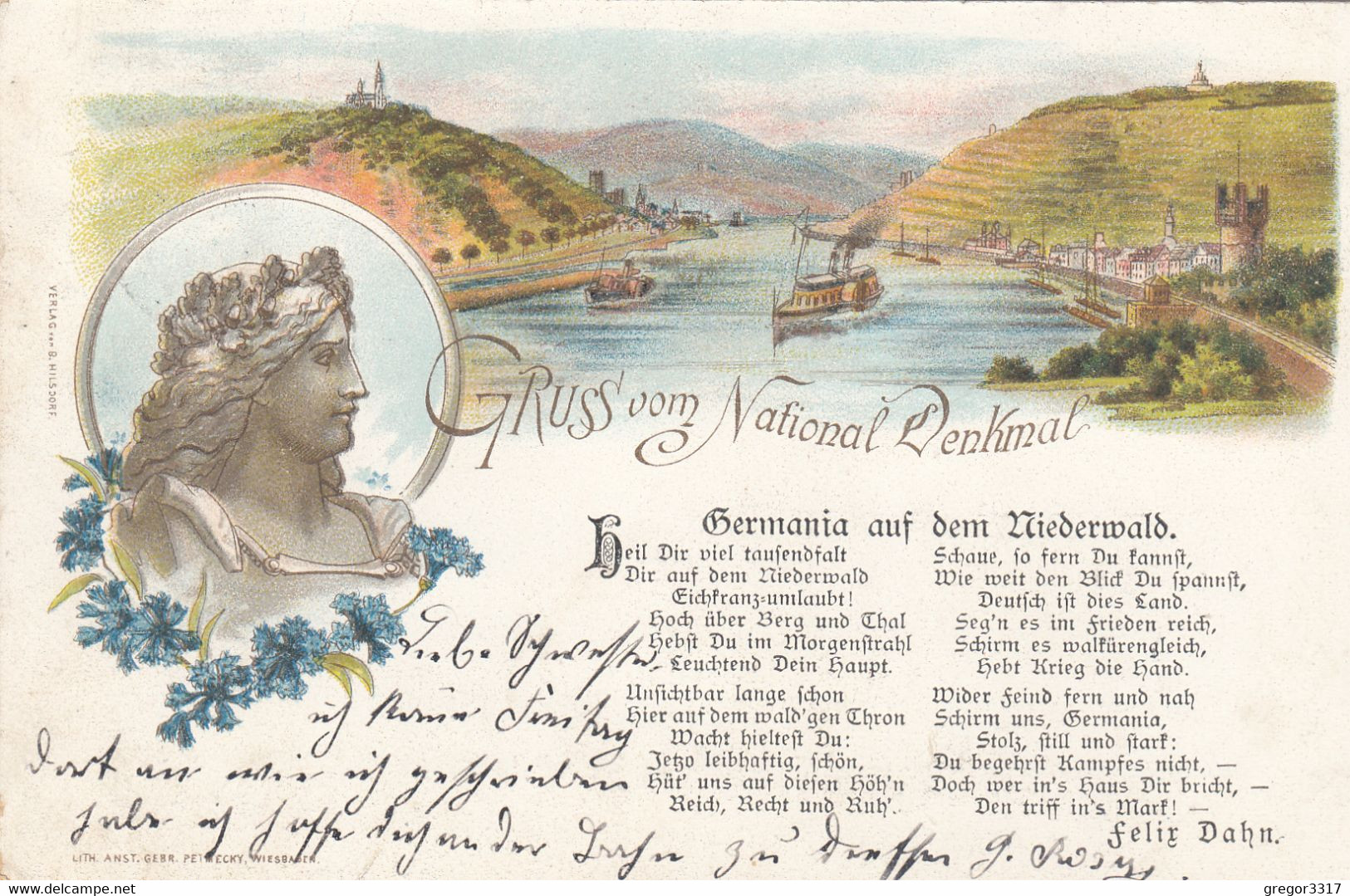 6253) GRUSS Vom NATIONAL DENKMAL - Germania Auf Dem NIEDERWALD - Tolle LITHO 1907 !! - Ruedesheim A. Rh.