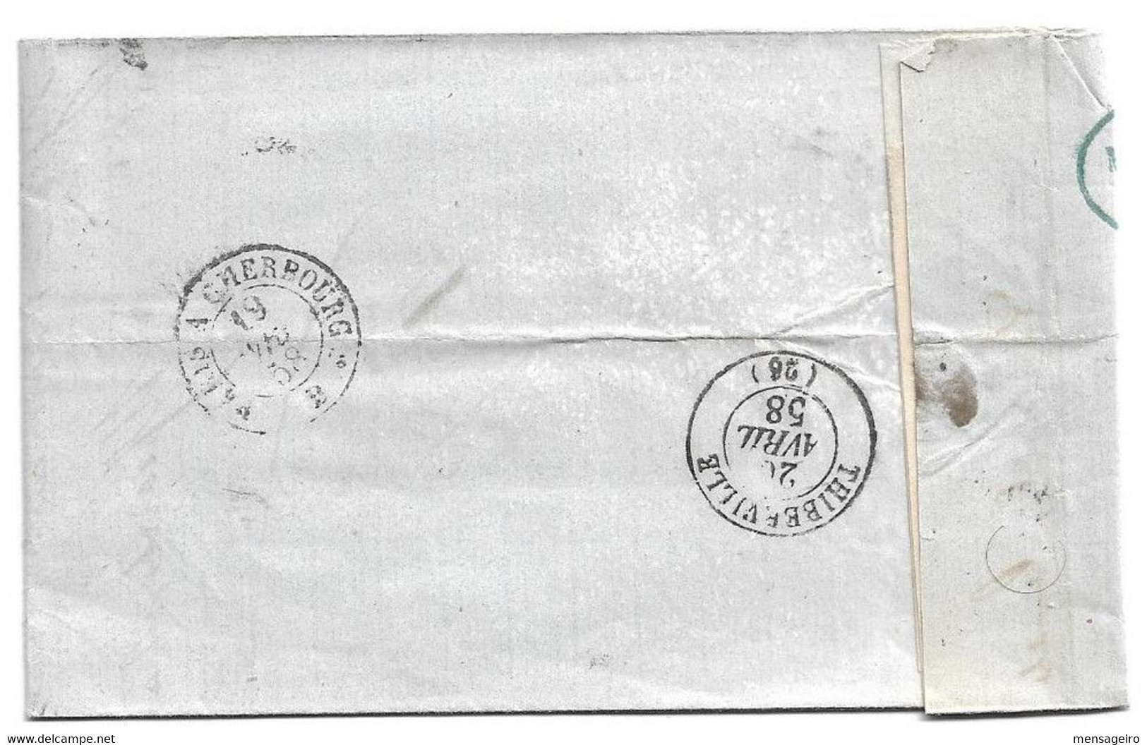 (C14) Y&T N°14 - LETTRE LIMOGES => DRUCOURT EURE - 1858 - CACHET AMBULANT LIMOGES A PARIS D - LOSANGE LP - 1853-1860 Napoleon III