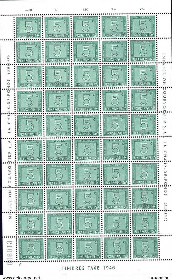 Luxembourg, Luxemburg 1946 Timbres-Taxe Feuille / Sheet 50x 5c.neuf  MNH** Michel:23 - Feuilles Complètes