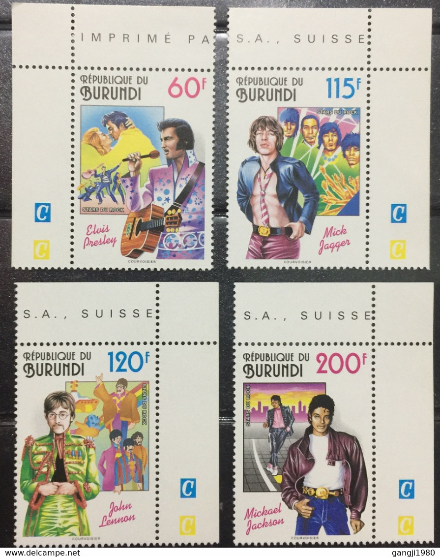 BURUNDI 1994  MNH  STAMP ON   ELVIS PRESLEY, MICK JAGGER, JOHN LENNON ,MICHAEL JACKSON 4 DIFFERENT STAMPS - Nuovi