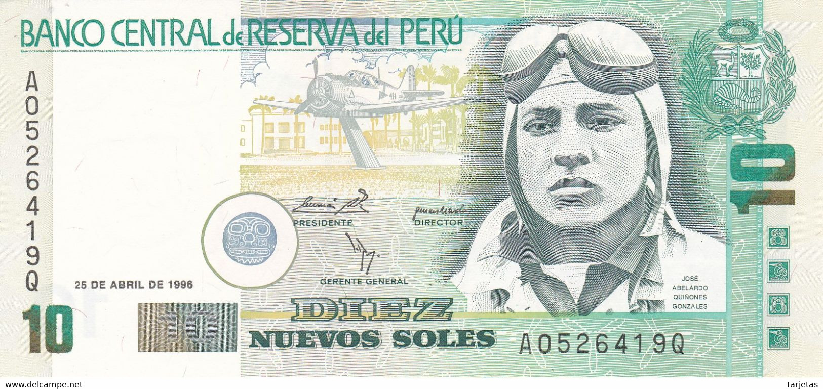 BILLETE DE PERU DE 10 NUEVOS SOLES DEL AÑO 1996 SIN CIRCULAR (UNCIRCULATED) (BANKNOTE) AVION-PLANE-AVIONETA - Perù