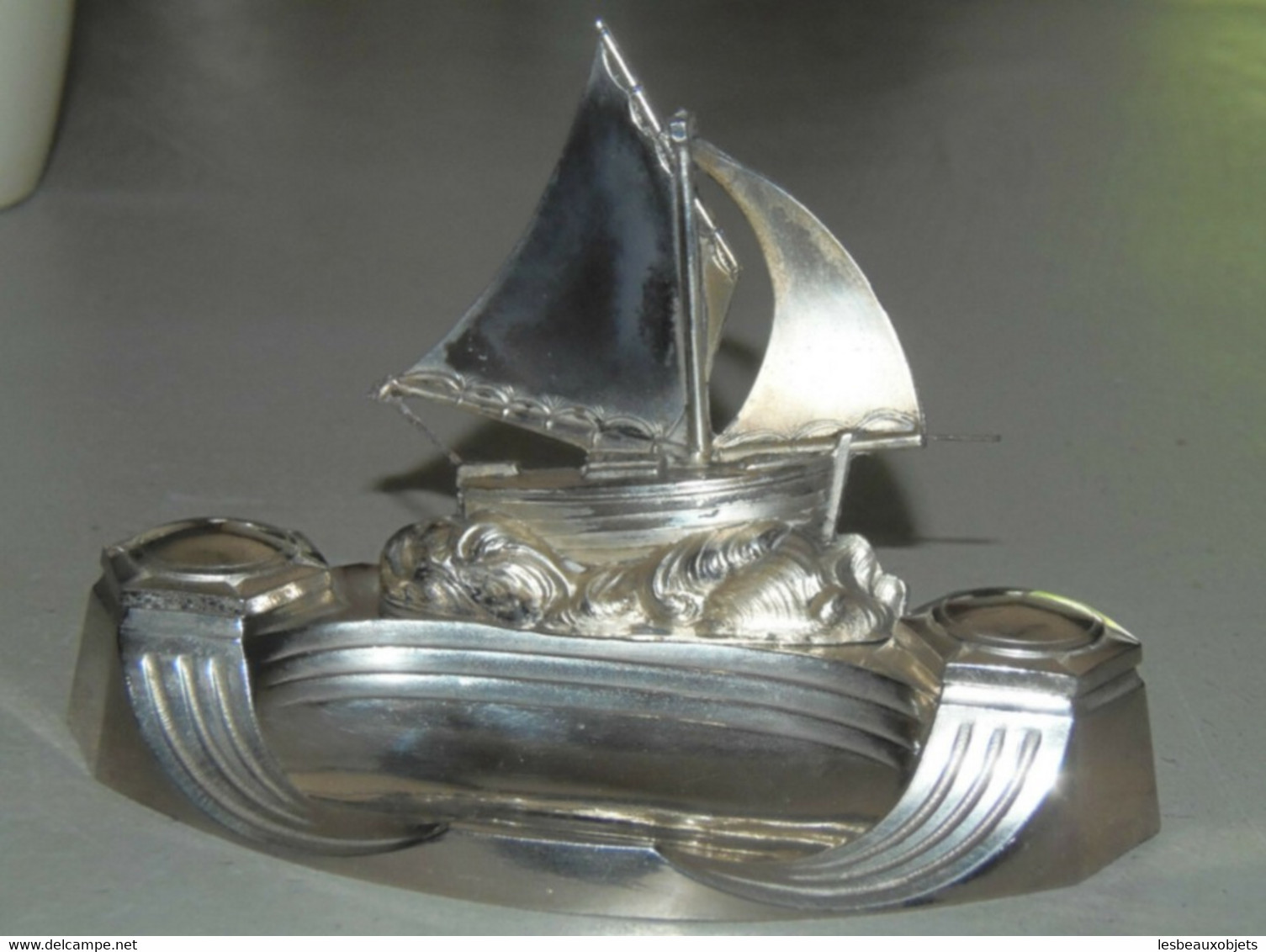 ENCRIER De BUREAU ART DECO BATEAU VOILIER REGULE Chromé 1940 Made In France Collection Déco Bureau Vitrine - Inkwells