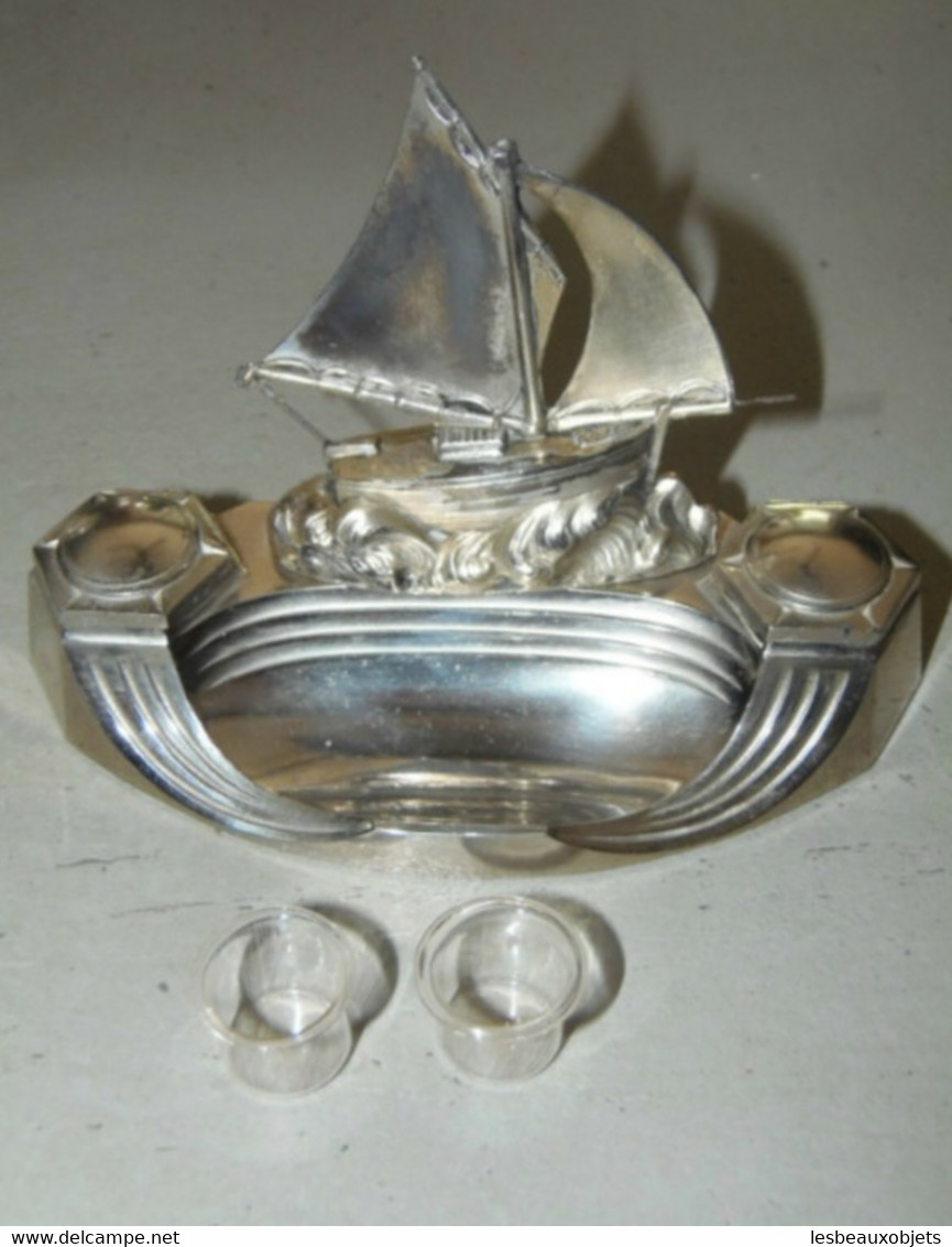 ENCRIER De BUREAU ART DECO BATEAU VOILIER REGULE Chromé 1940 Made In France Collection Déco Bureau Vitrine - Inkwells