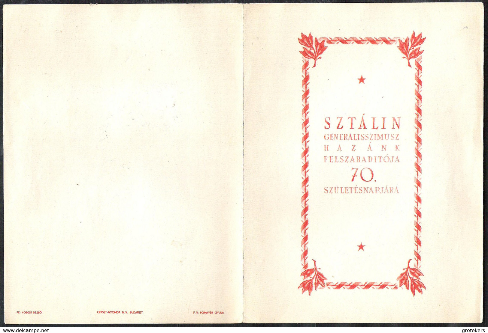 HUNGARY 1949 Special Leaflet STALIN 70 Anniversary With Yvert 921/923 Non-dentelée/not Perforated - Foglietto Ricordo