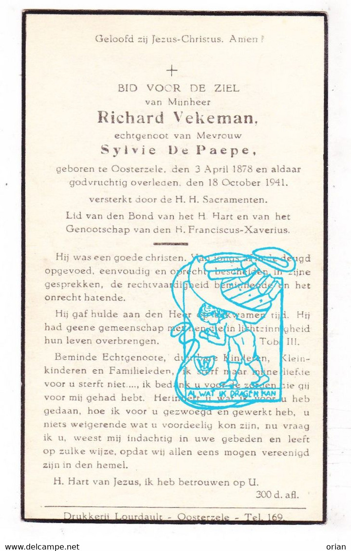 DP Richard Vekeman ° Oosterzele 1878 † 1941 X Sylvie De Paepe - Devotion Images