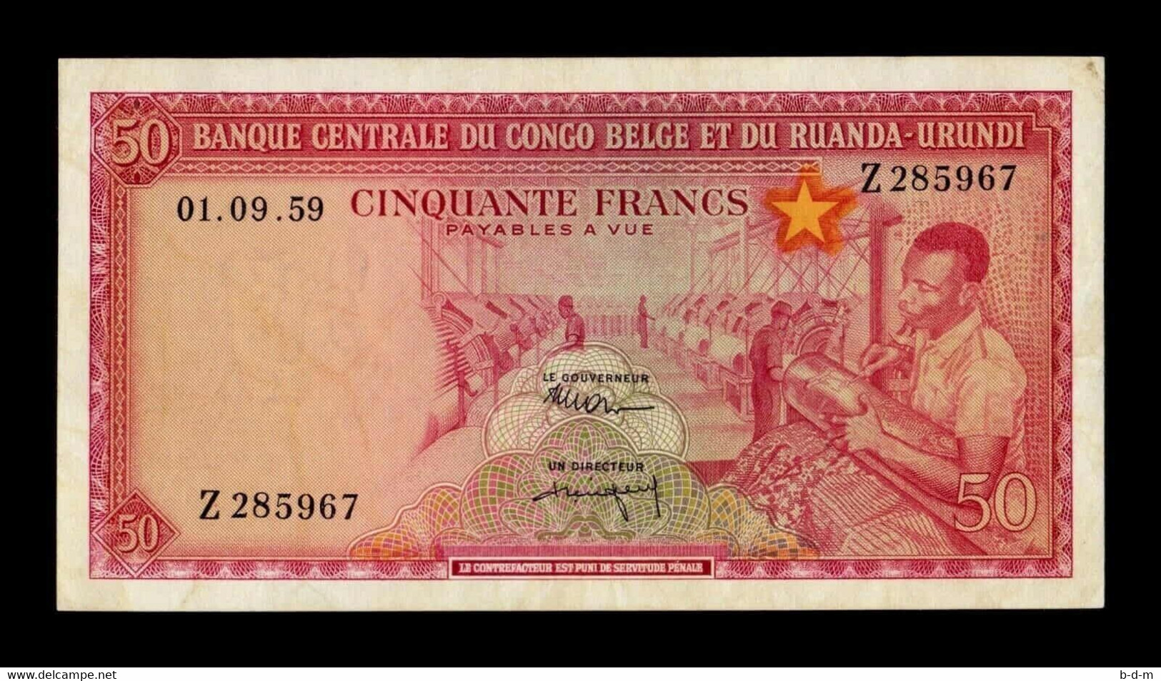 Congo Belga Belgium 50 Francs 1.9.1959 Pick 32 MBC VF - Banque Du Congo Belge