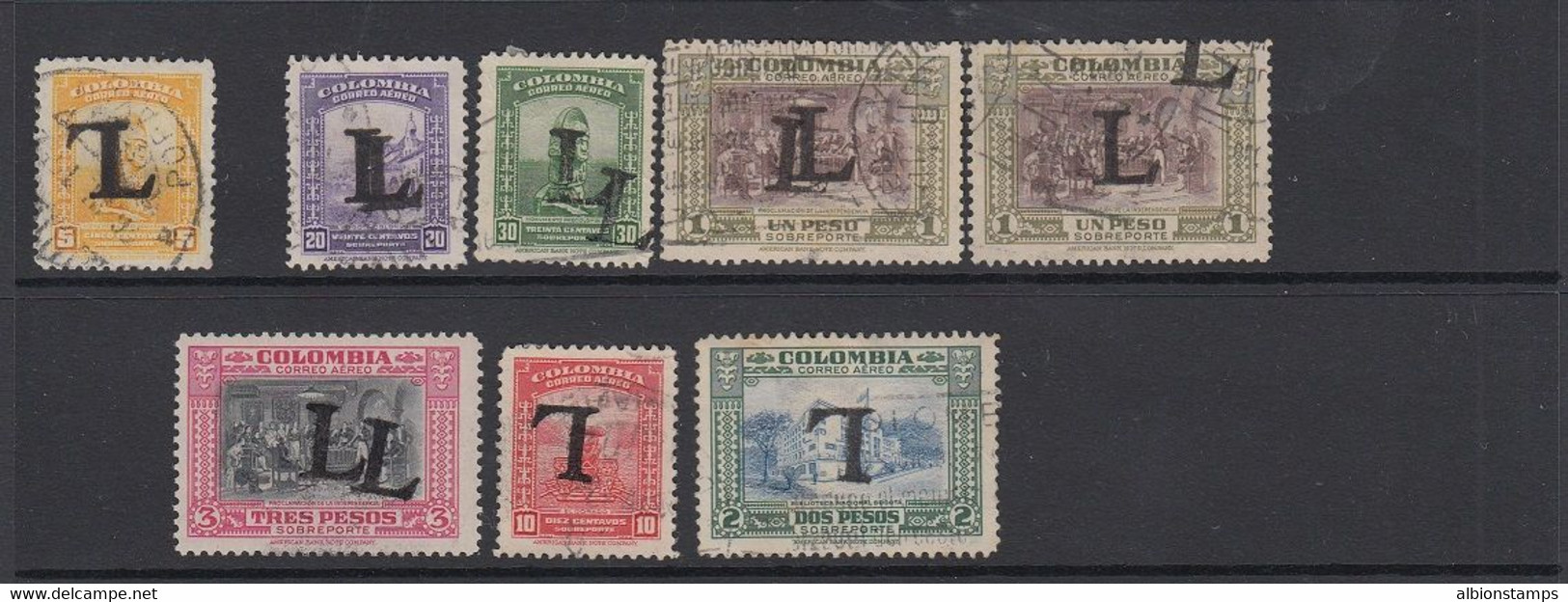 Colombia 1950 Lansa Overprint ERRORS (8 Used Examples) - Colombia