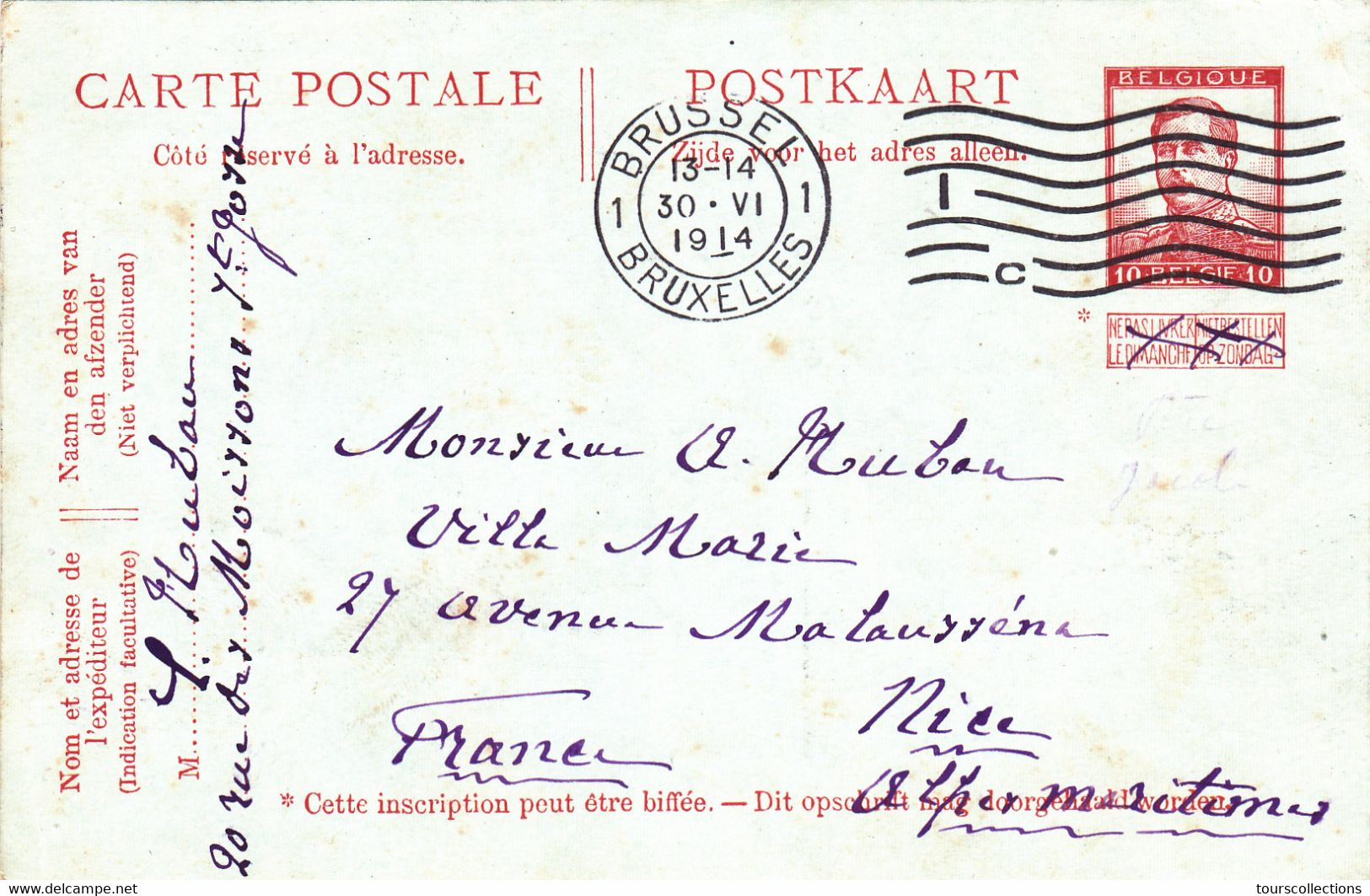 BELGIQUE ENTIERS POSTAUX - Entier Postal 30 Juin 1914 - WW1 - 10 Centimes - German Occupation