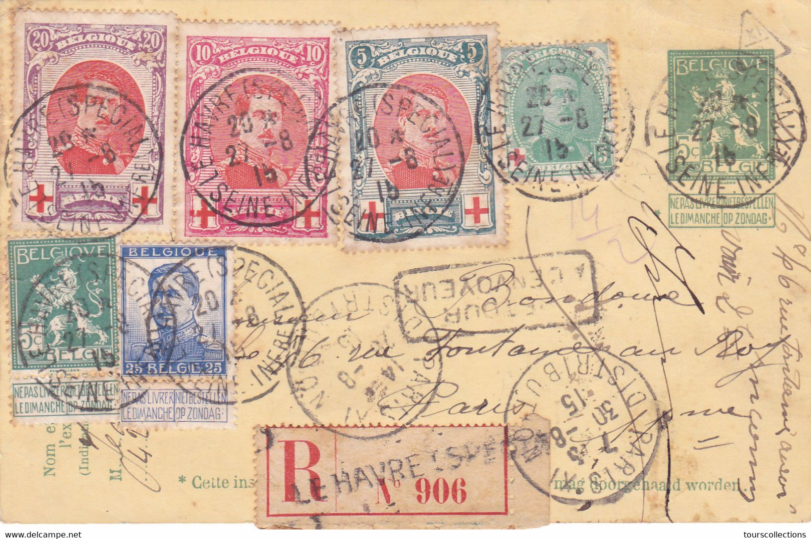 BELGIQUE ENTIERS POSTAUX - Entier Postal 27 Aout 1915 - WW1 - Gouvernement Belge Replié à LE HAVRE (76) Guerre 1914 1918 - Abarten