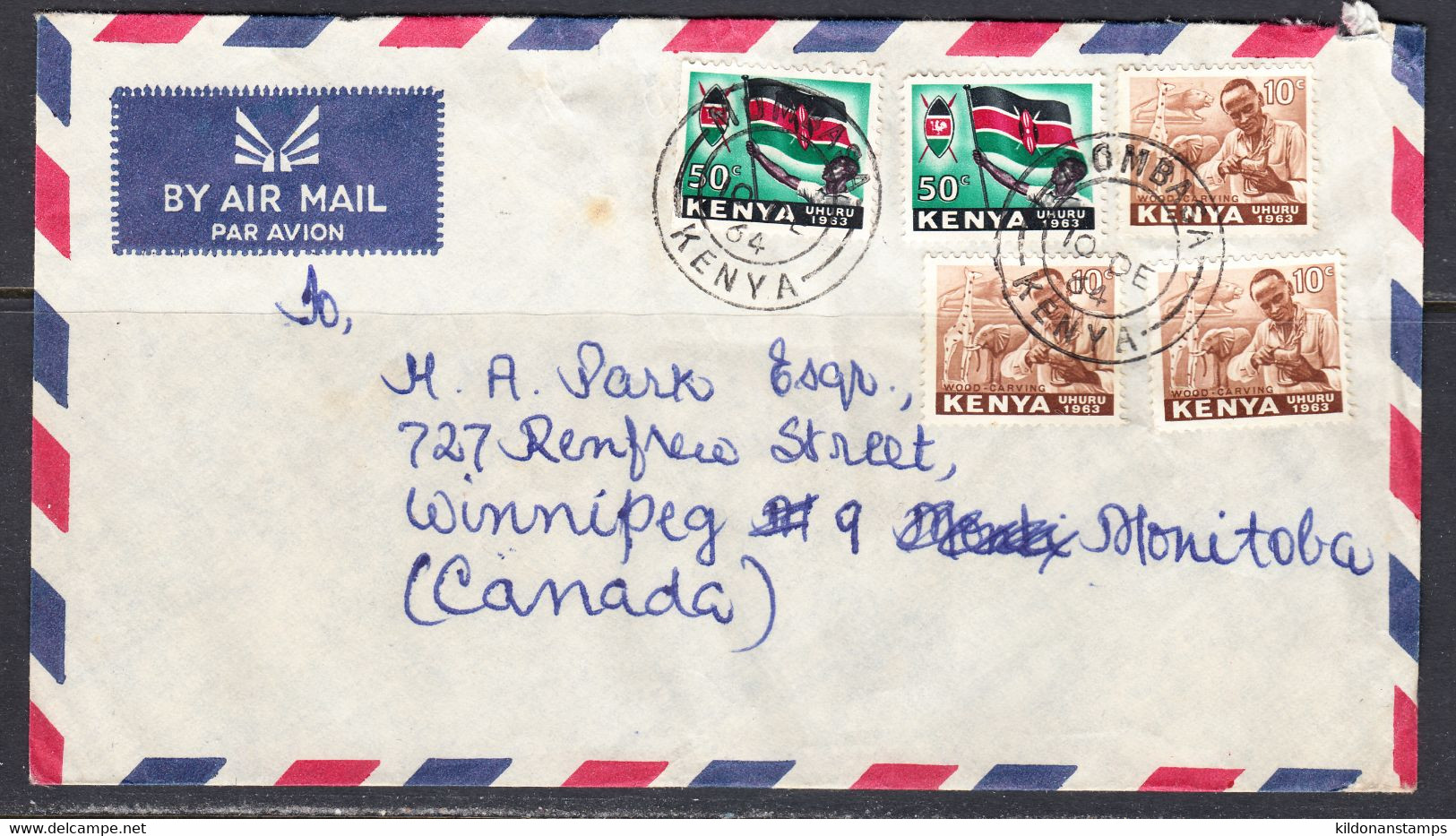 Kenya Cover To Winnipeg,  Postmark Dec 10, 1964 - Kenya (1963-...)