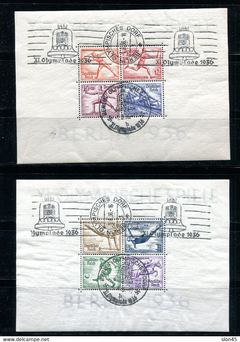 Germany 1936 Souvenir Sheets Olympic Games In Berlin Special Cancel Mi Block 5-6 Used 10755 - Usati