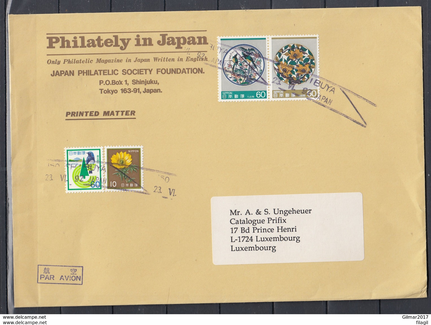 Brief Van Shibuya Philately In Japan Naar Luxembourg - Cartas & Documentos