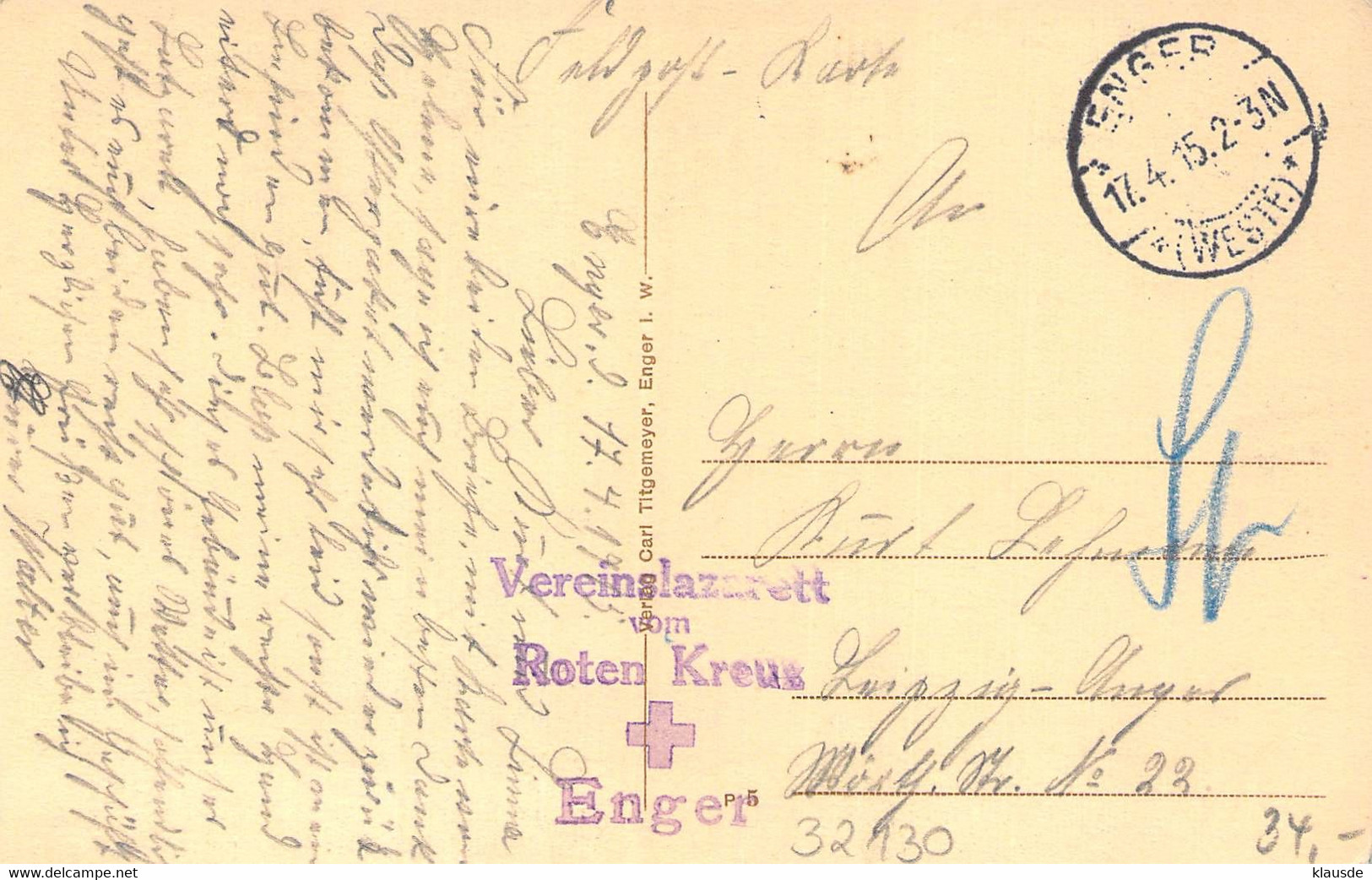 Enger I. W. Kaiser Wilhelm-Schule Feldpost 1915 - Enger