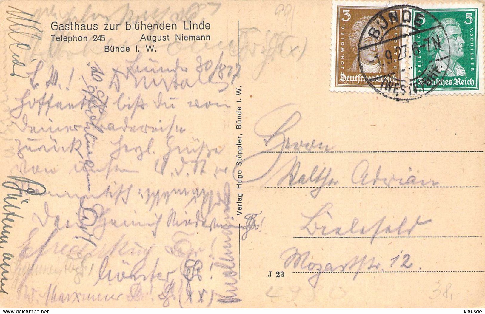 Bünde I. W. Gasthaus Zur Blühenden Linde 1927 - Buende