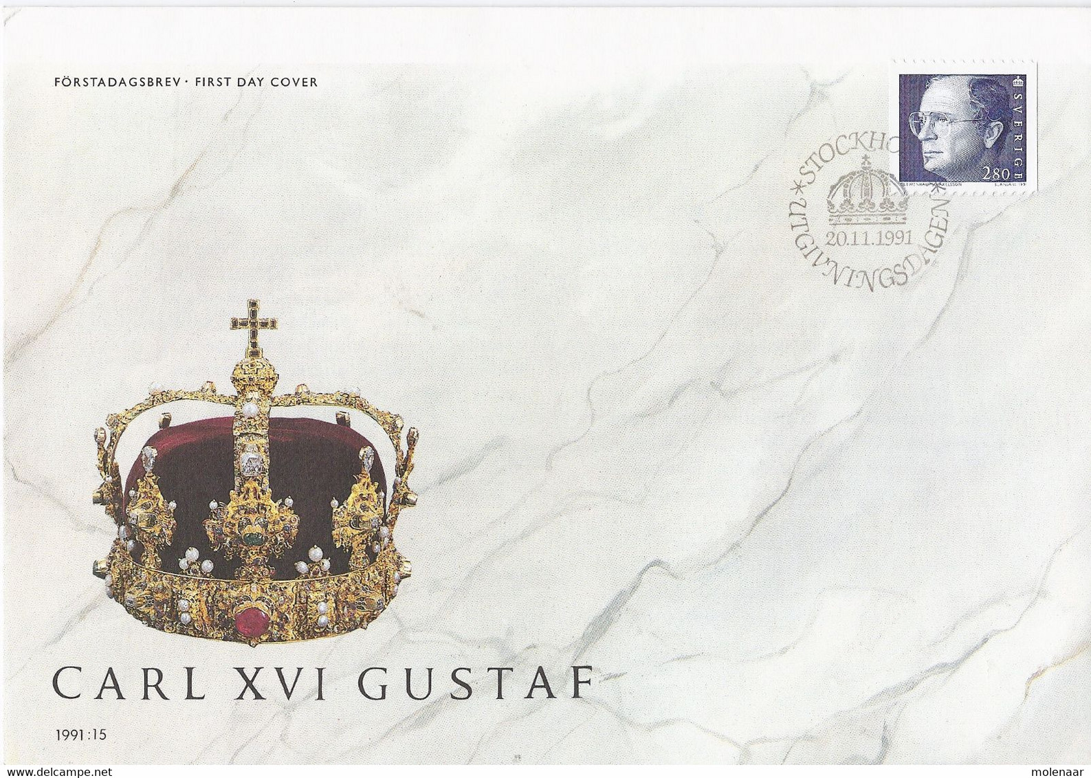 Zweden FDC "Carl XVI Gustaf" 20-11-1991 (2127) - Covers & Documents