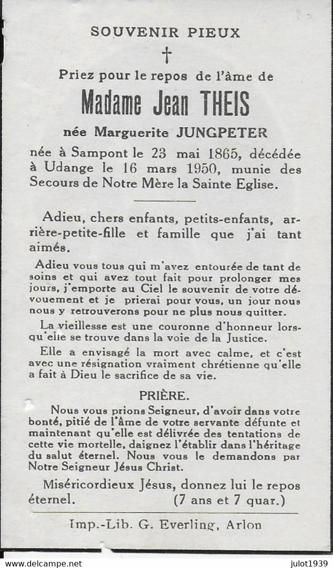 SAMPONT ..-- Mme Marguerite JUNGPETER , épouse De Mr Jean THEIS , Née En 1865 , Décédée En 1950 . Très Abimée  Abimé !!! - Aarlen