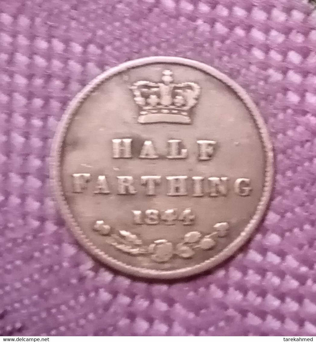 Grande-Bretagne, Victoria, 1/2 Farthing, 1844, KM:738 . Gomaa - A. 1/4 - 1/3 - 1/2 Farthing