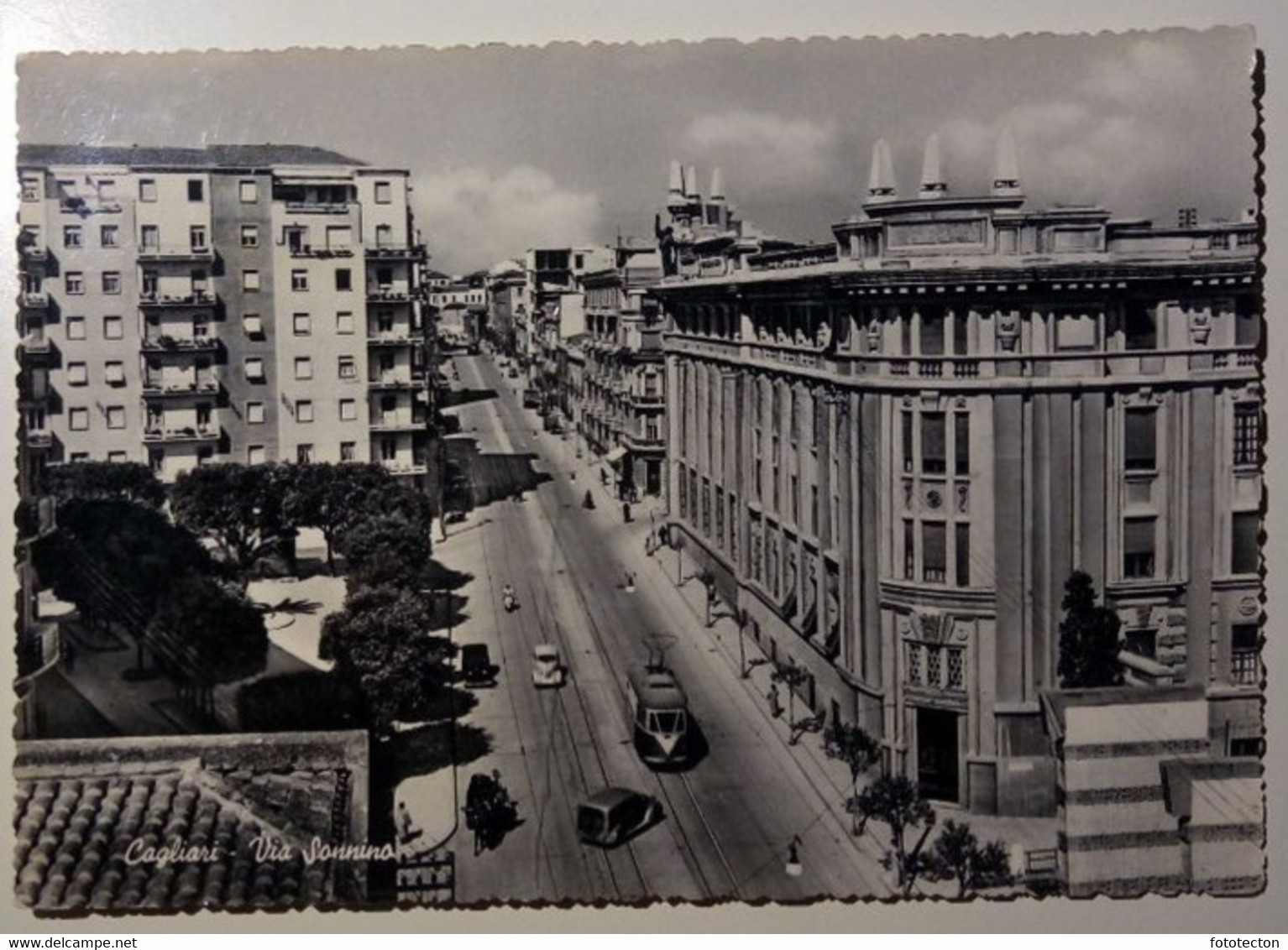 Cagliari - Via Sonnino - Viaggiata 1957 - Tram, Auto, Car - Cagliari