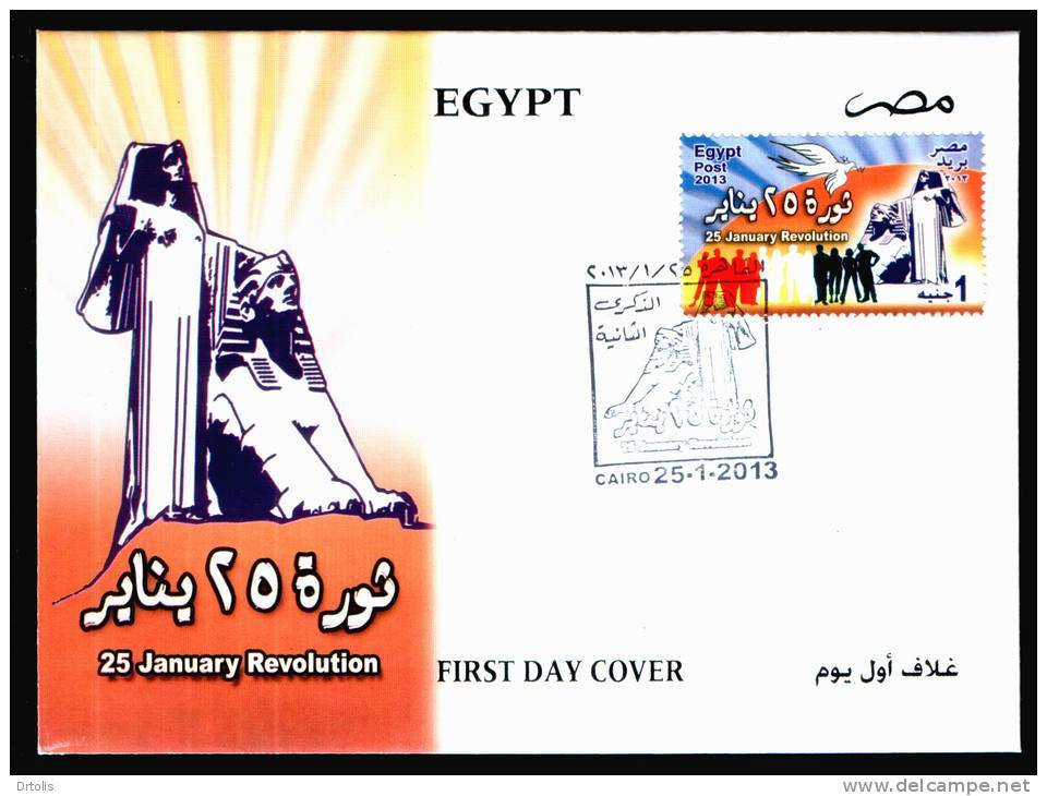 EGYPT / 2013 / 25 JANUARY REVOLUTION / EGYPT'S RENAISSANCE STATUE BY : MAHMOUD MOKHTAR / DOVE / FDC - Storia Postale