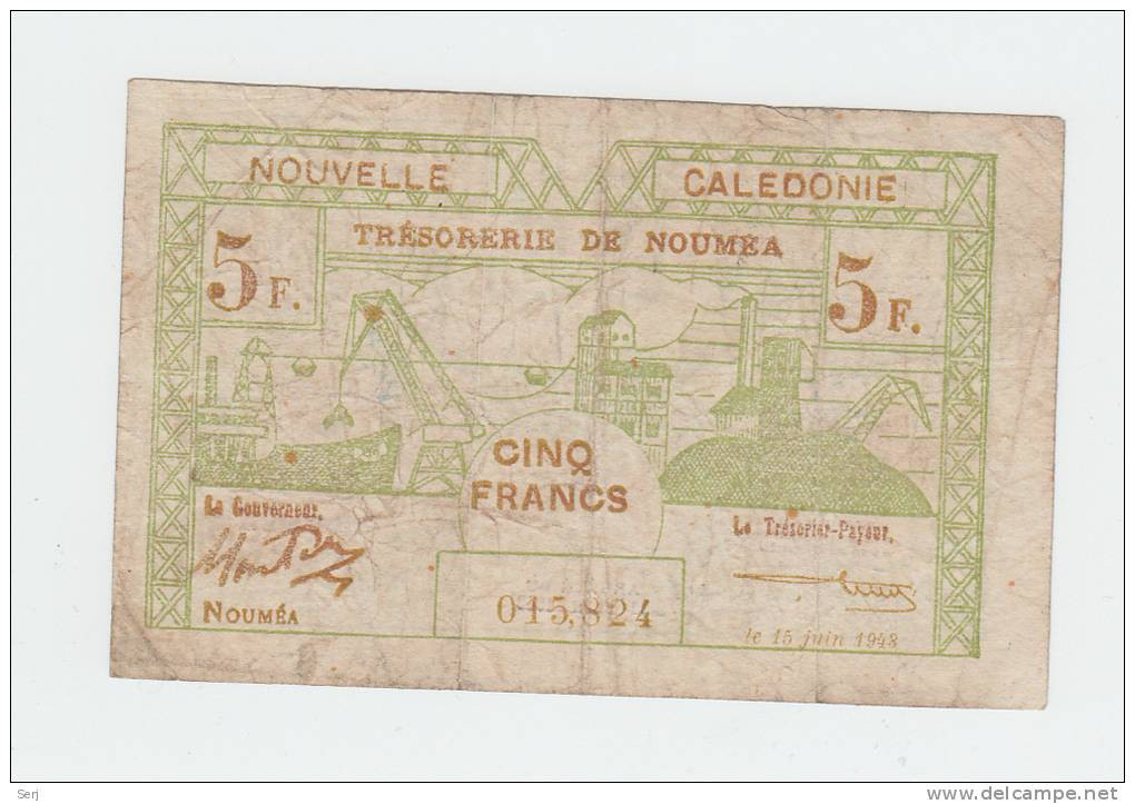 New Caledonia 5 Francs 1943 AVF Banknote P 58 - Nouvelle-Calédonie 1873-1985