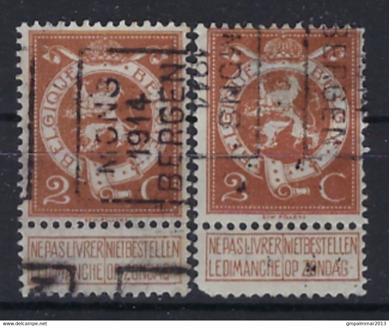 PELLENS Type Staande Leeuw Nr. 109  Voorafgestempeld  2367 A + B  MONS 1914  BERGEN ; Staat Zie Scan ! - Roulettes 1910-19