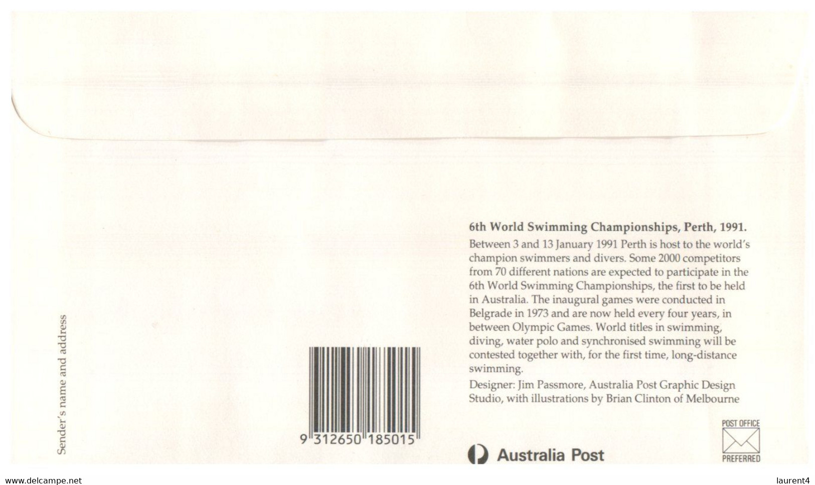 (SS )1 Australian FDC Cover - 6 World Swimming Championship 1991 - Signed By Water Polo Team - Water-Polo