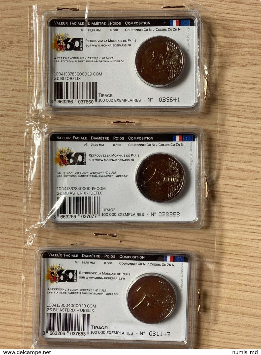 FRANCE 2019 Trio 3 X 2€ Astérix Sous Blister (3 Coincards) BU Coincard - Francia