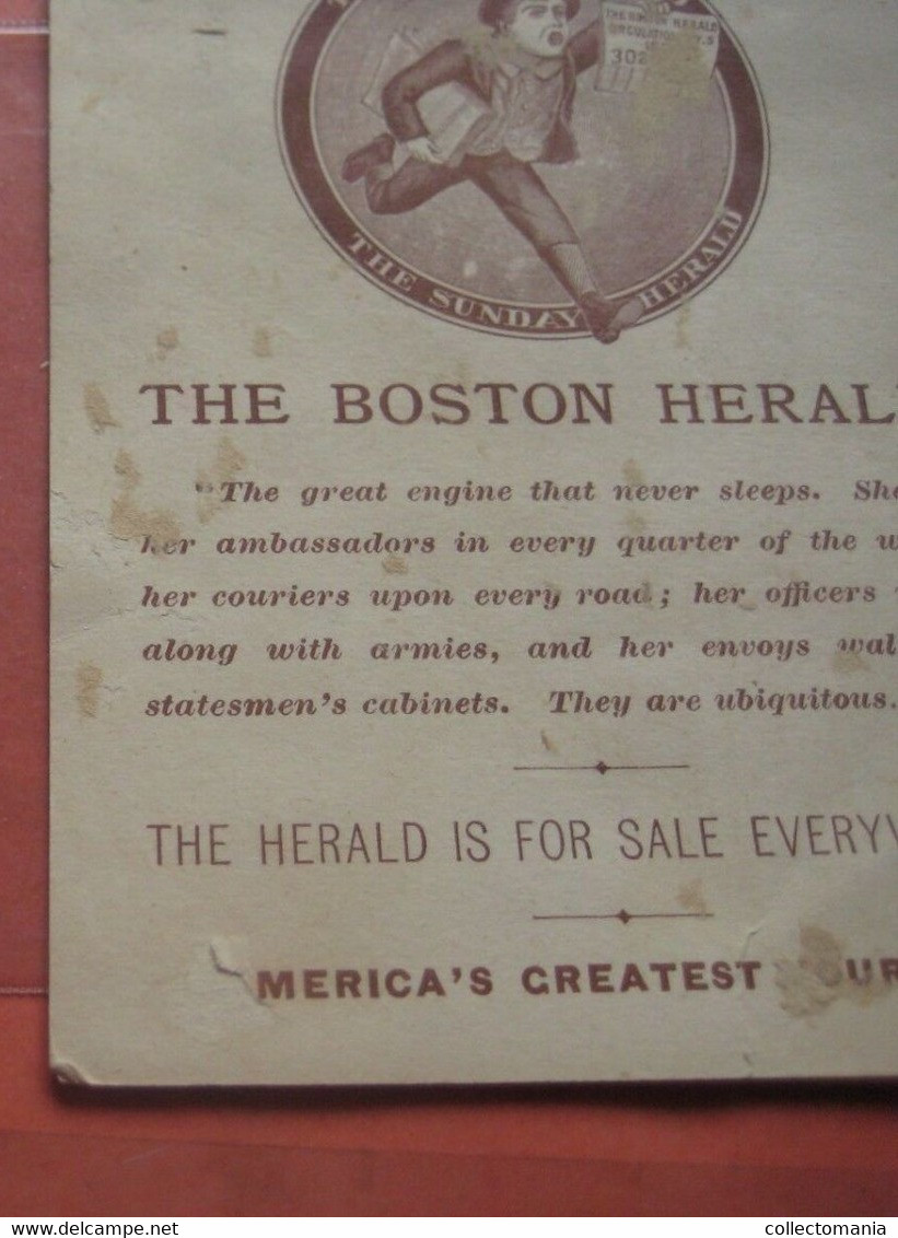 1 Card C1890 Advertising BOSTON SINDAY HERALD Newspapers LITHOGRAPHY 10X13,5cm Gazette Kranten Bezorger Errand Boy - Enfants