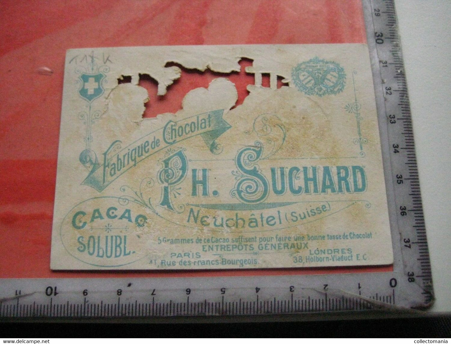 1 Litho Chromo Die Cut Advertising Card C1891 Chocolate SUCHARD V17i - 4 Girls At Small Table - Uitgekapte Kaart - Suchard