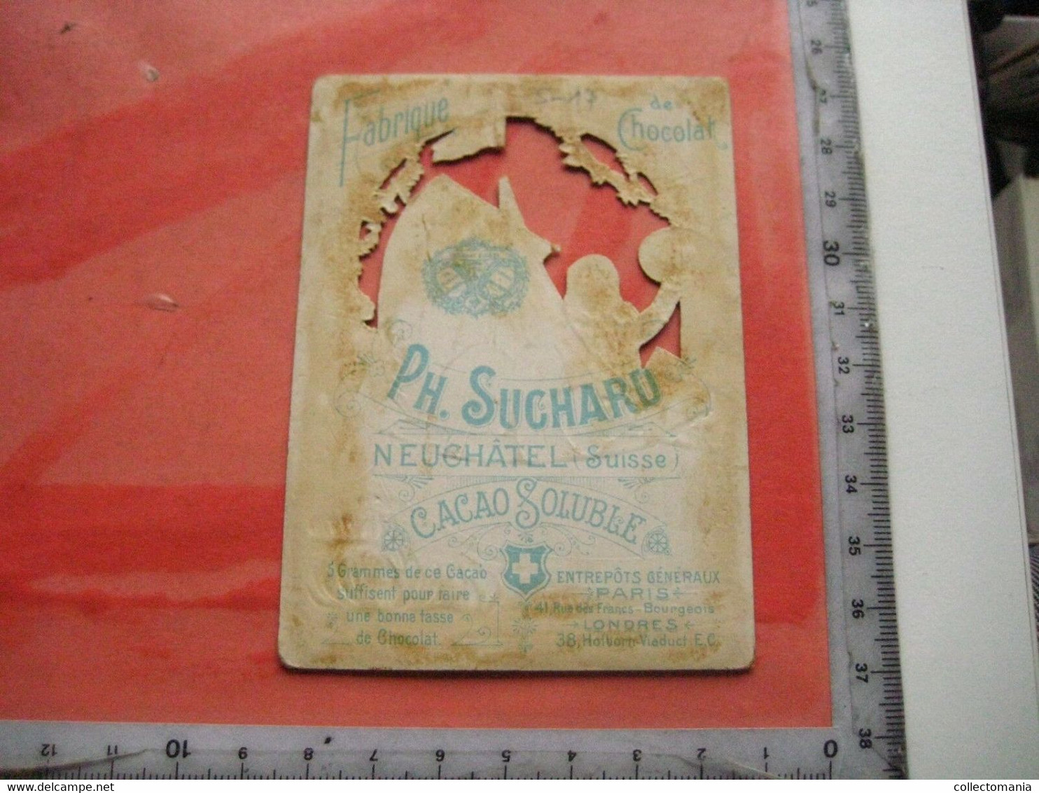 1 Die Cut Advertising Card C1891 SUISSE Chocolate SUCHARD V17g - Sailing Boat - Uitgekapte Kaart Ship Boat Chocolade - Suchard