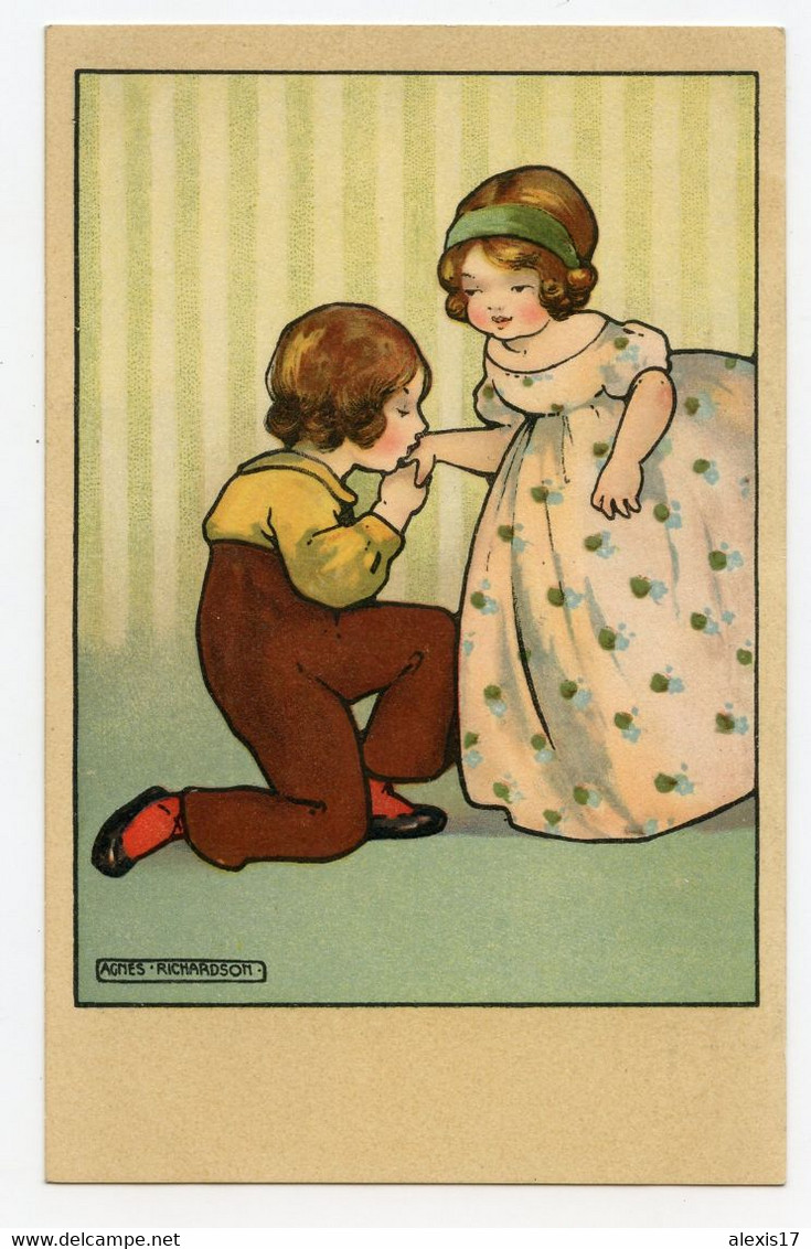 Illustrateur Agnès Richardson ,couple D'enfants, "  Le Baisemain "  Courtoisie, Galanterie - Parkinson, Ethel