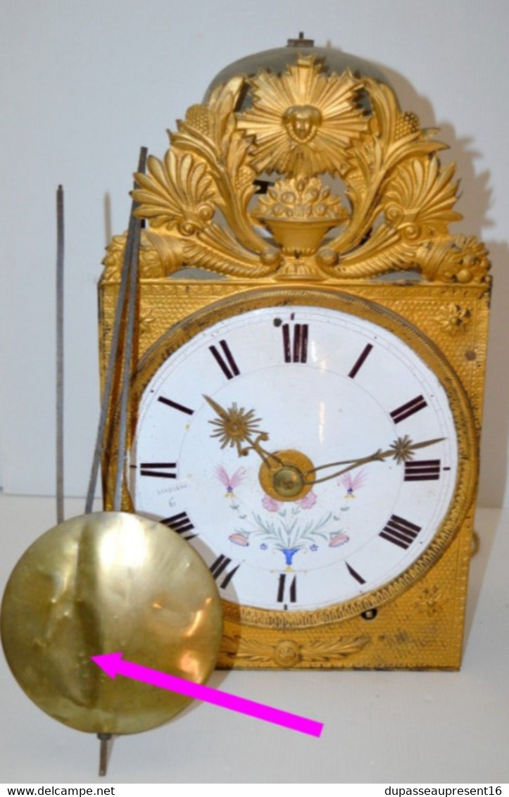 MOUVEMENT PENDULE COMTOISE 1 MOIS XVIIIe cadran fleuri Fonction réveil balancier collection HORLOGE MOUVEMENT COMTOIS