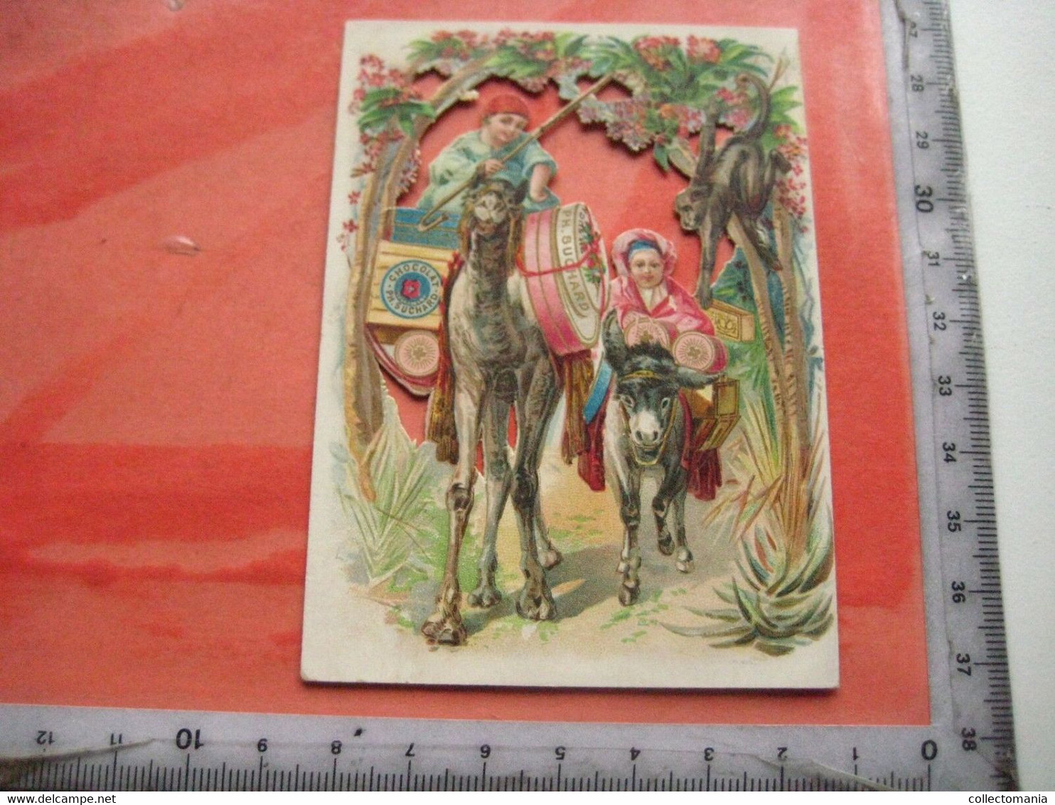 1 Die Cut Advertising Card C1891 SUISSE Chocolate SUCHARD V17d - Camel & Donkey Kameel Dromodaire Dromedaris Arabie - Suchard