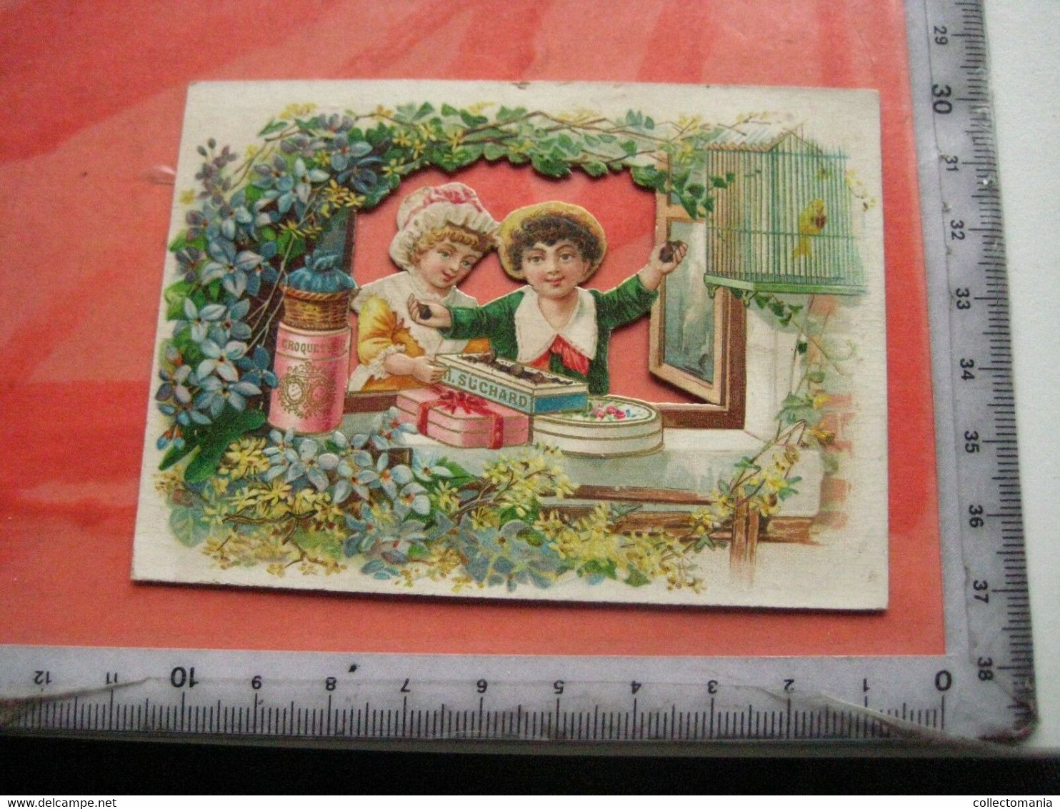 1 Die Cut Advertising Card C1891 Chocolate SUCHARD V17 L - Open Window, Birdcage Découpi Ausgeschnitten - Suchard