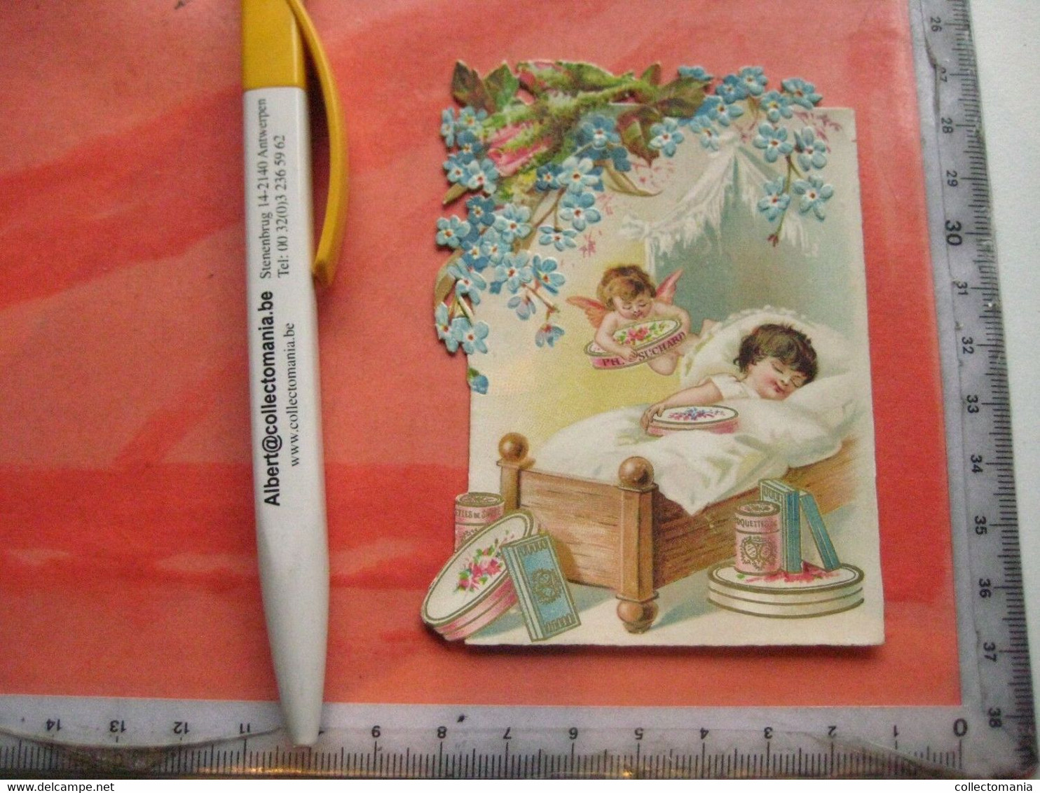 1 Die Cut Advertising Card C1891 SUISSE Chocolate SUCHARD V16e, Dreaming Angel Découpi Ausgeschnitten - Suchard